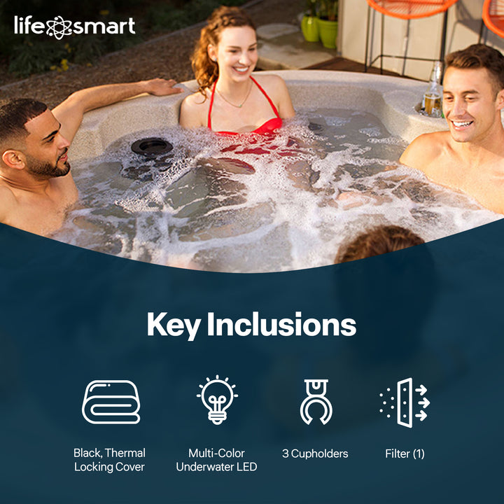 LifeSmart Key Largo Hot Tub Spa with 110 Volt Plug and Play and LED Light, Sand