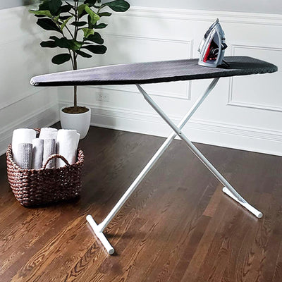 Homz T-Leg Foldable Adjustable Ironing Board with Foam Pad & Cotton Cover,Gray