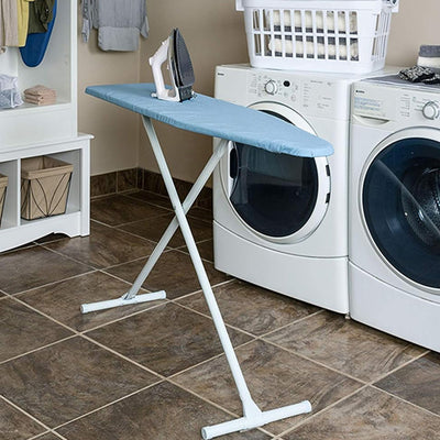 Homz T-Leg Foldable Adjustable Ironing Board w/ Foam Pad & Cotton Cover, Blue
