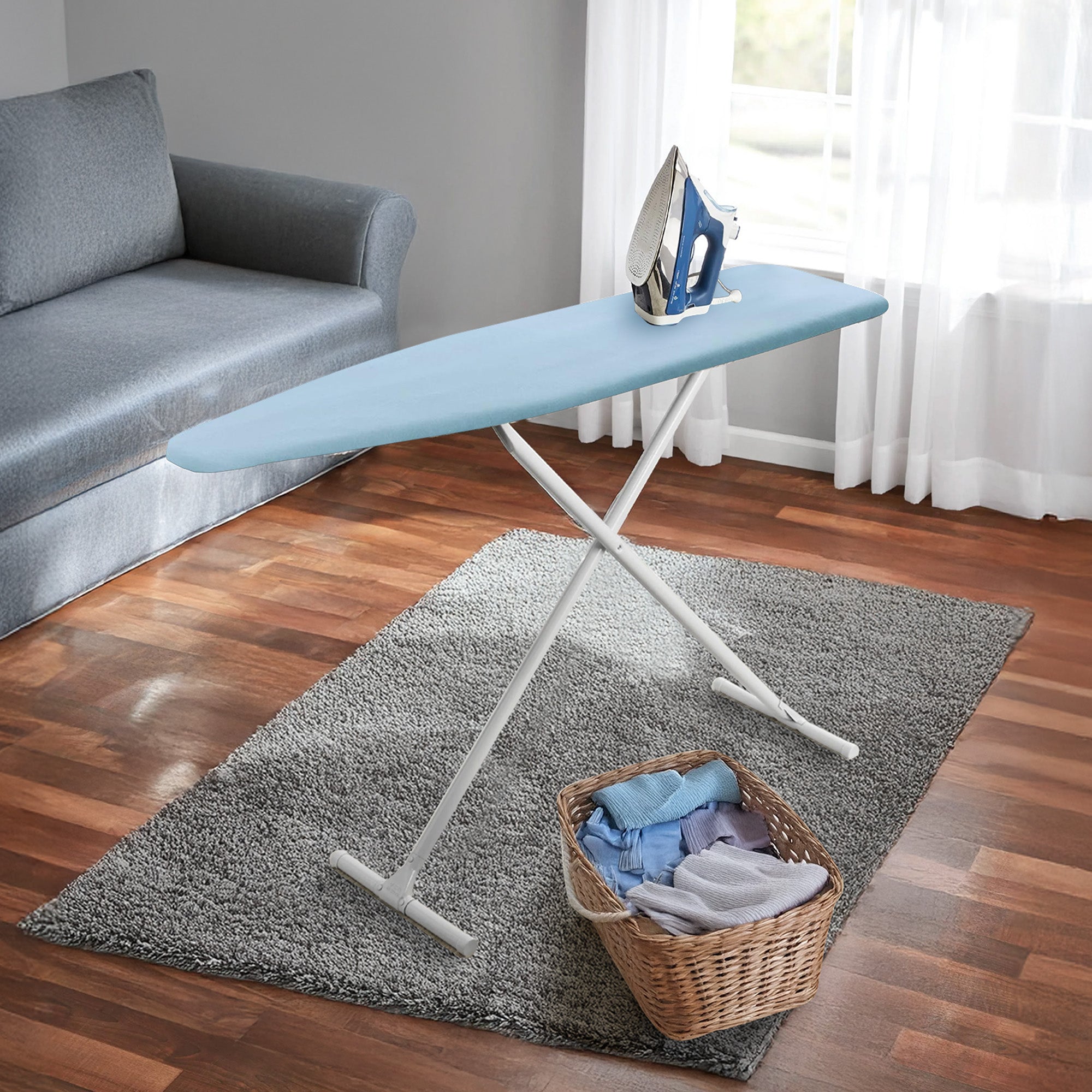 Homz Foldable Adjustable Ironing Board w/ Foam Pad & Cotton Cover, Blue (Used) - VMInnovations