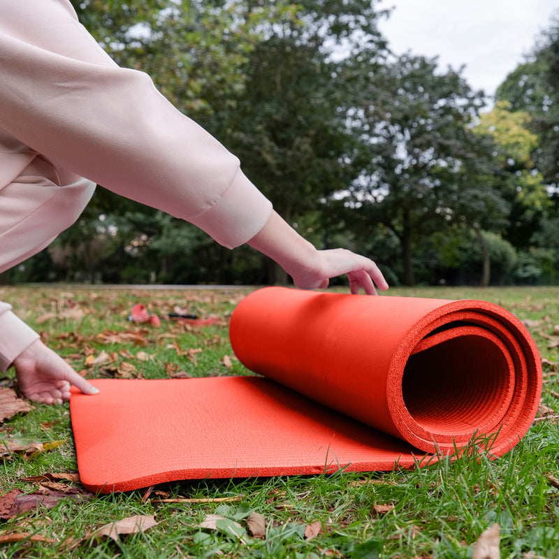 BalanceFrom Fitness 1" Extra Thick Exercise Mat w/Carrying Strap, Red (Used)