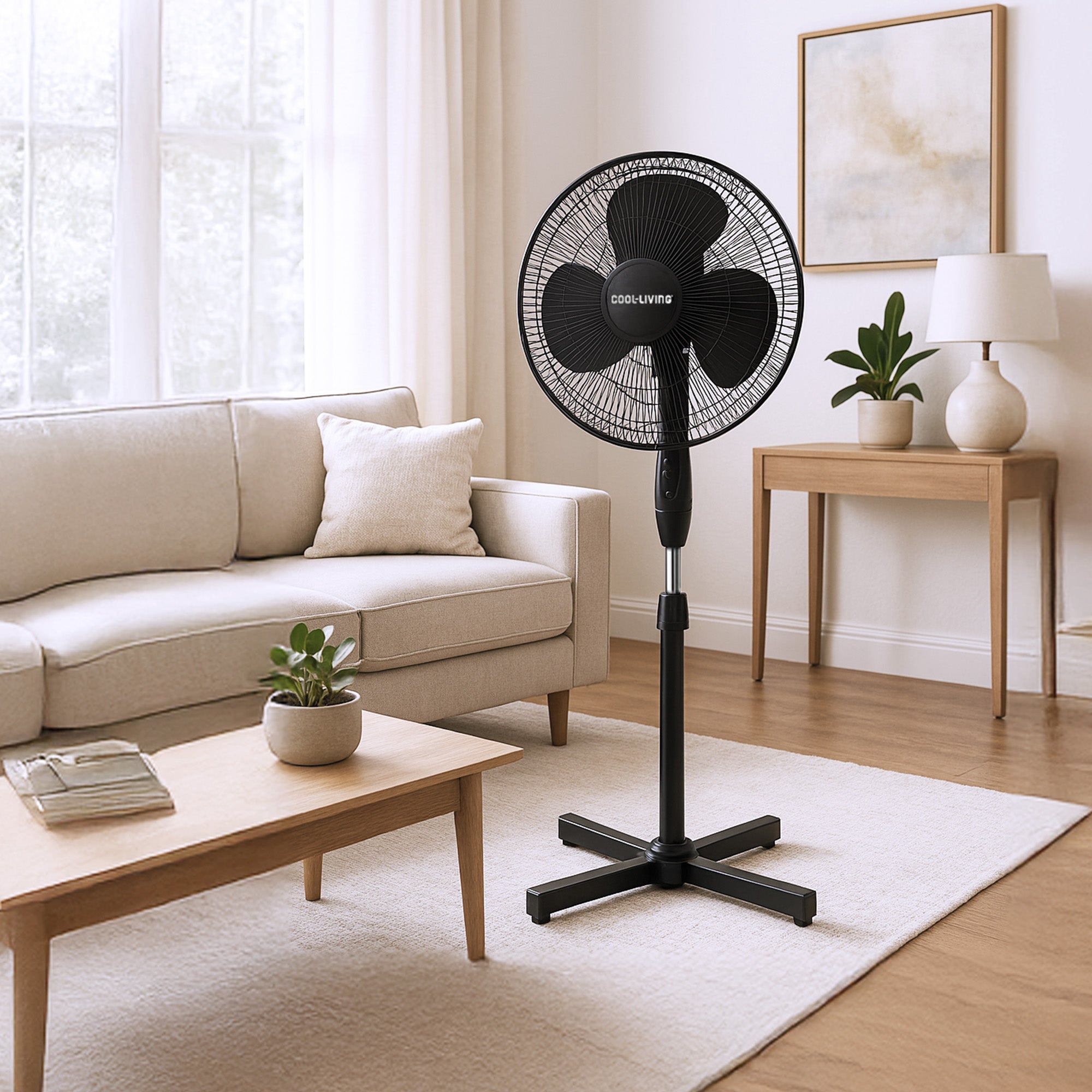 Cool-Living 16" Electric Oscillating Pedestal Fan with 3 Speed Options, Black - VMInnovations
