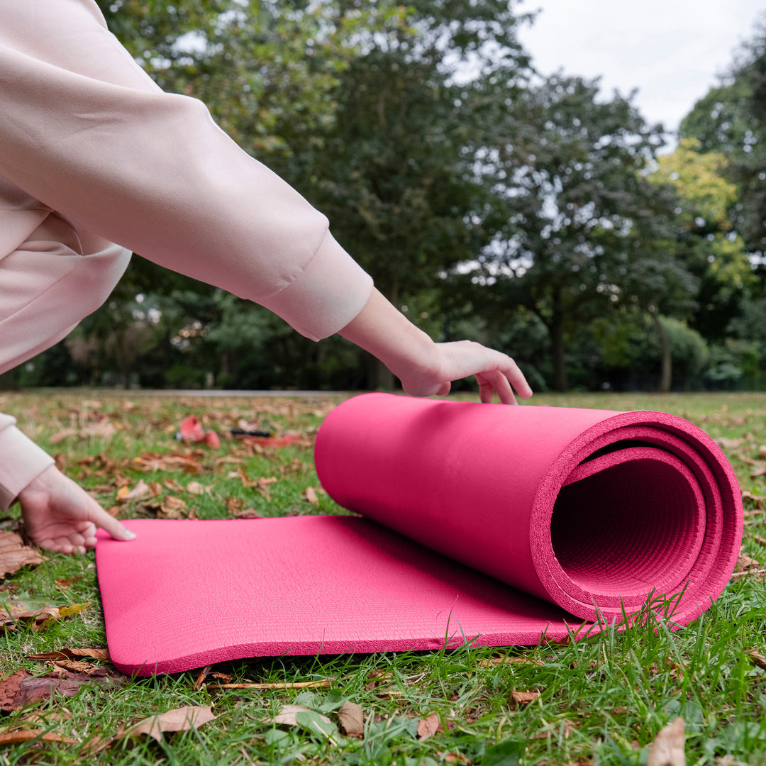 GoCloud 1" Extra Thick Exercise Yoga Mat with Carrying Strap, Pink (Open Box)