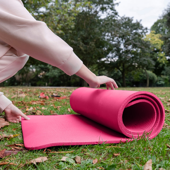 GoCloud 1" Extra Thick Exercise Yoga Mat with Carrying Strap, Pink (Open Box)