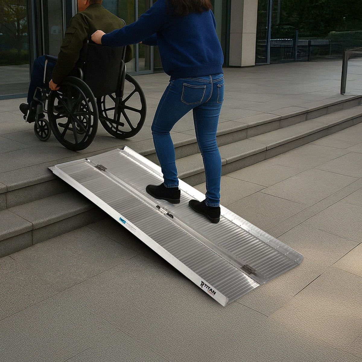 Titan Ramps 4 Foot Single-Fold Aluminum Wheelchair Ramp, 600 Pound Capacity