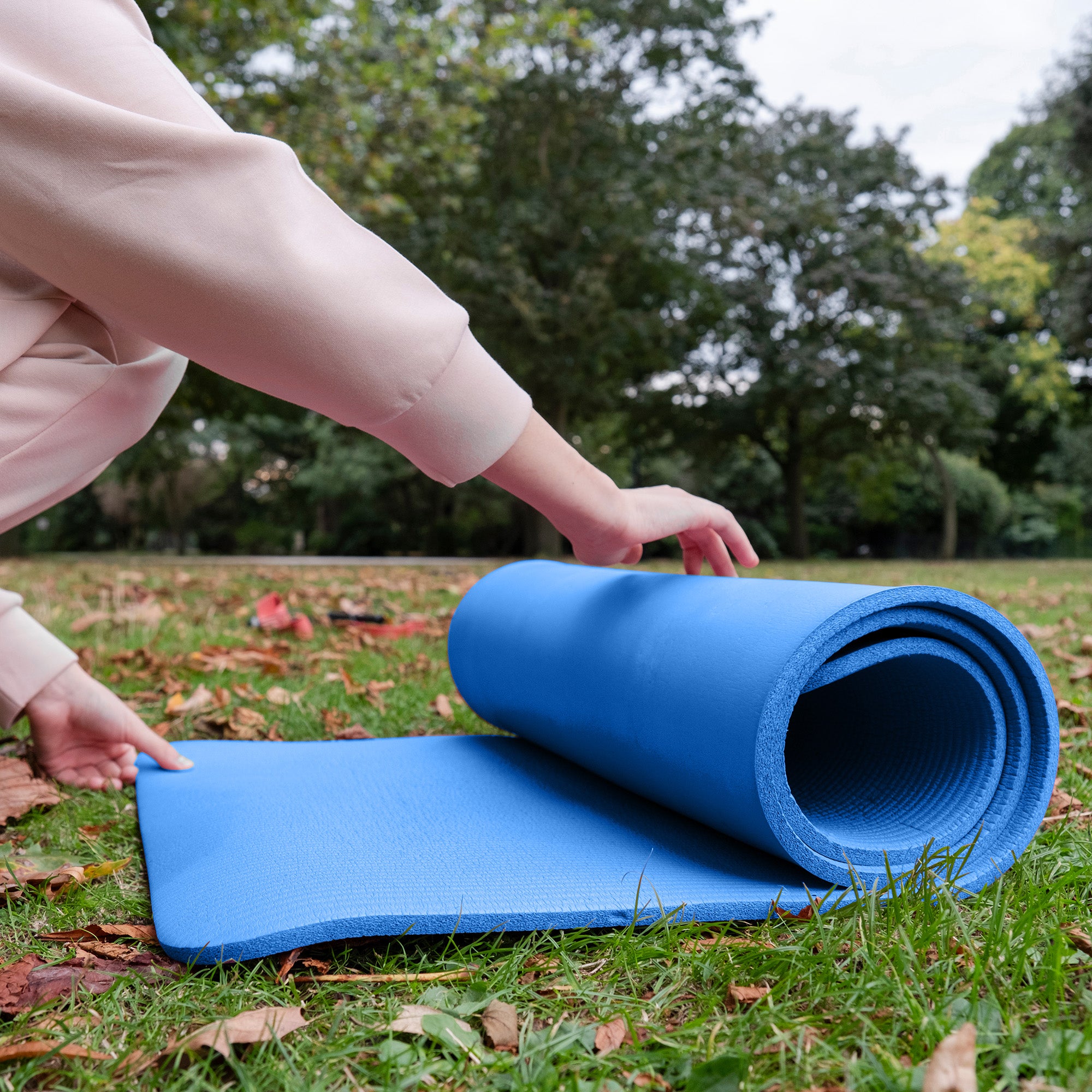 BalanceFrom  1" Extra Thick Exercise Yoga Mat with Carrying Strap, Blue (Used) - VMInnovations
