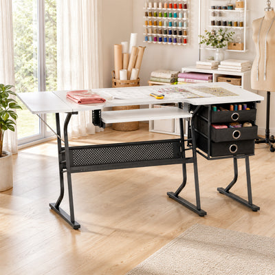 Sew Ready Eclipse Hobby Sewing Table with Storage Drawer and Shelves, Black