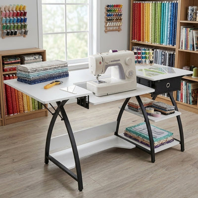 Sew Ready Comet Plus Hobby Sewing Table with Storage Drawer and Shelves, Black - VMInnovations