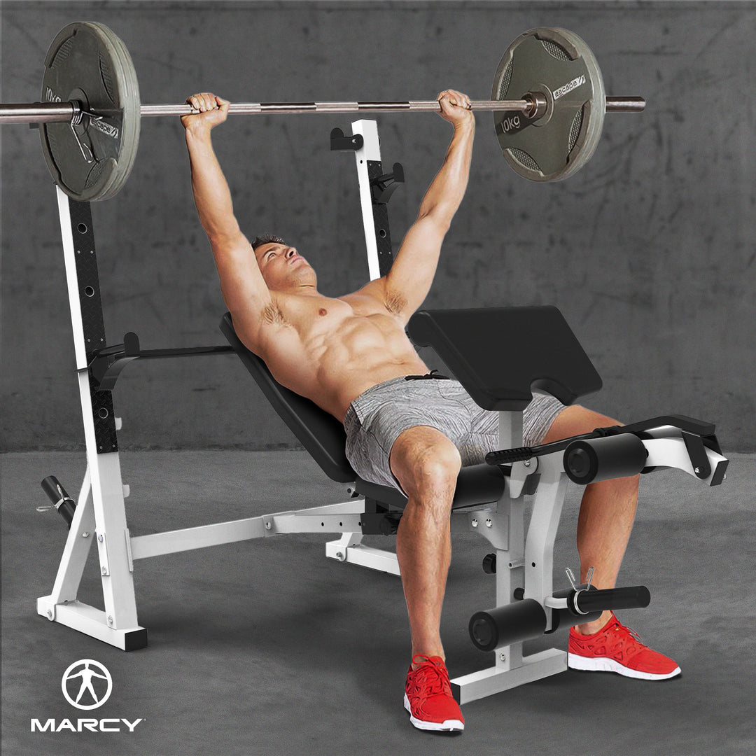 Marcy Olympic Weight Bench, Home Gym Equipment Workout Machine, White(For Parts) - VMInnovations