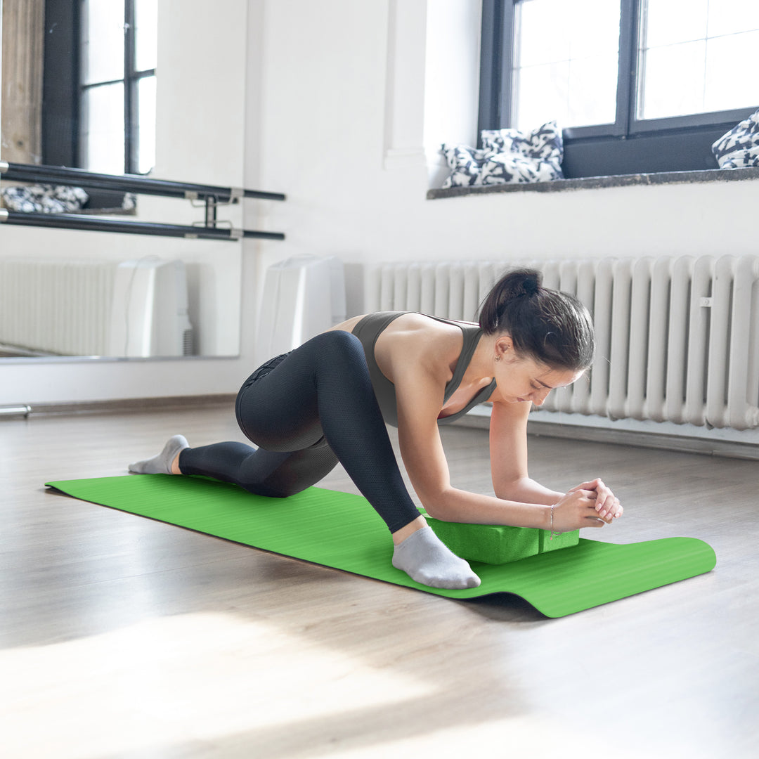 BalanceFrom Fitness 7 Piece Yoga Set with Mat, Stretch Strap & Knee Pad, Green - VMInnovations