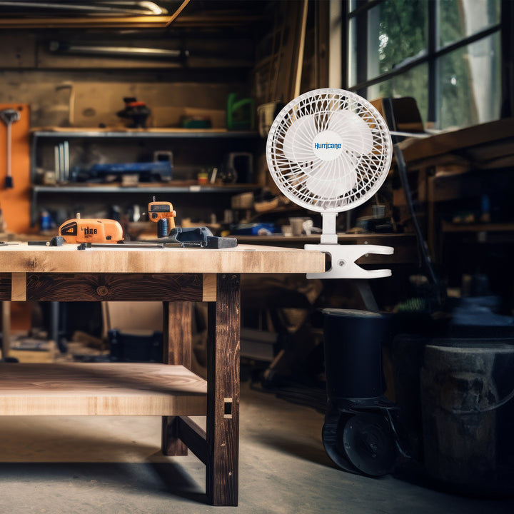 Hurricane 6" Clip Fan, 2 Speed Desk Table Fan w/ Adjustable Tilt,White(Open Box) - VMInnovations