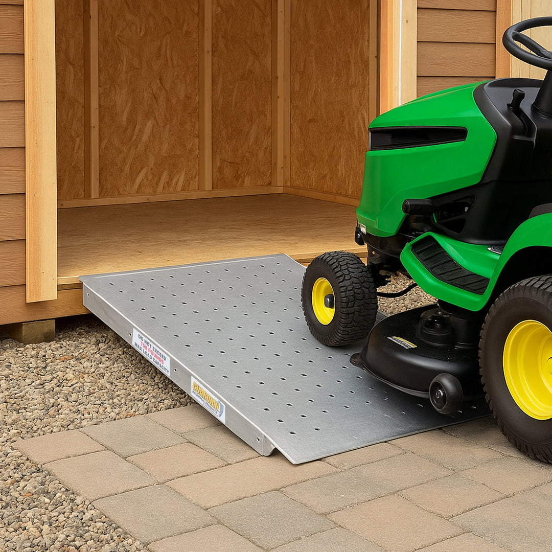 Guardian 2pk Heavy Duty Aluminum Shed Ramp, Loading for Mowers, ATV, (Used)