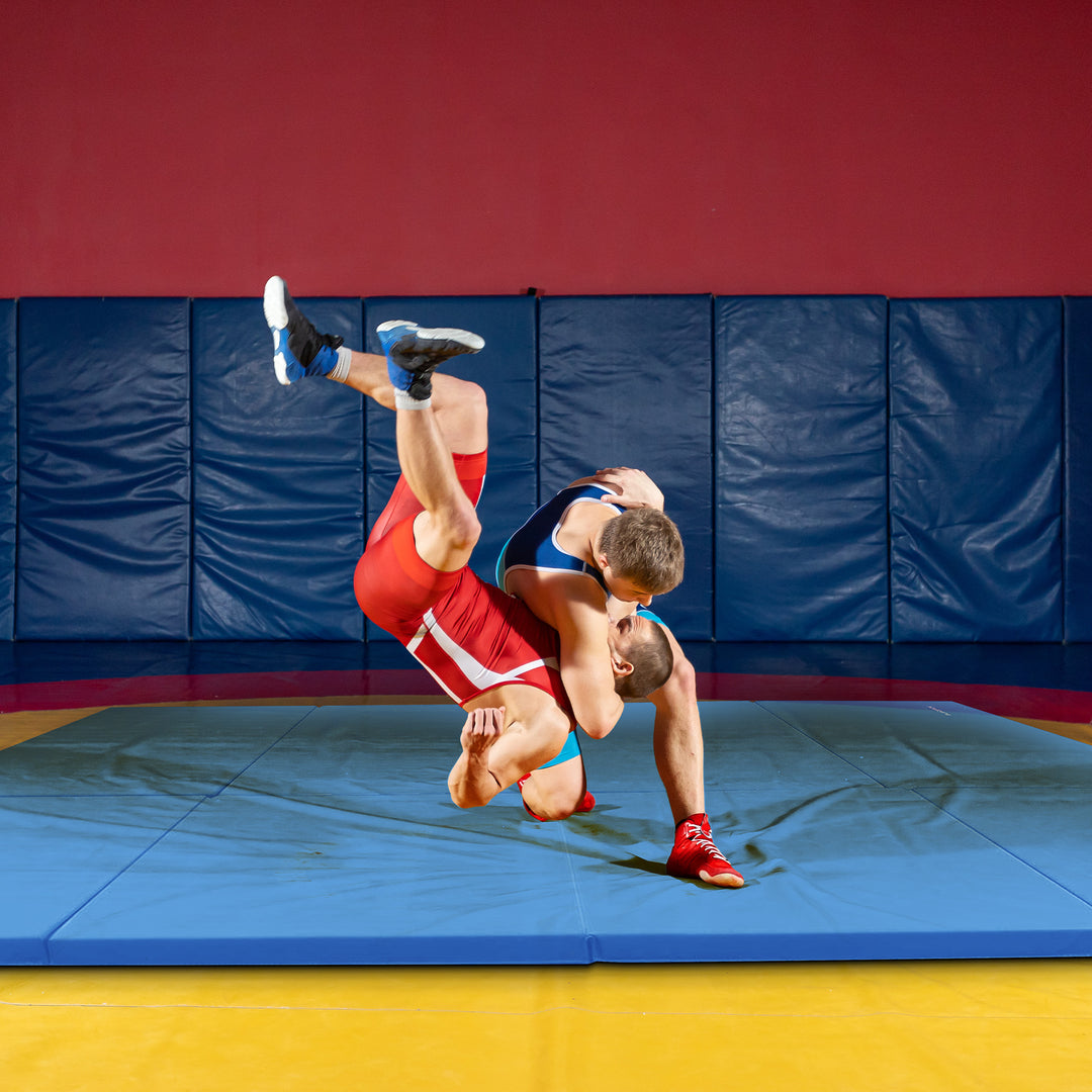 BalanceFrom 4'x8'x2" All Purpose Folding Gymnastics Gym Mat, Blue (Open Box)