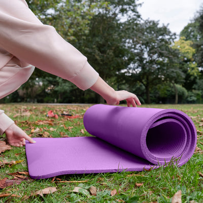 Fitness GoCloud 1" Extra Thick Exercise Mat w/Carrying Strap, Purple (Open Box)