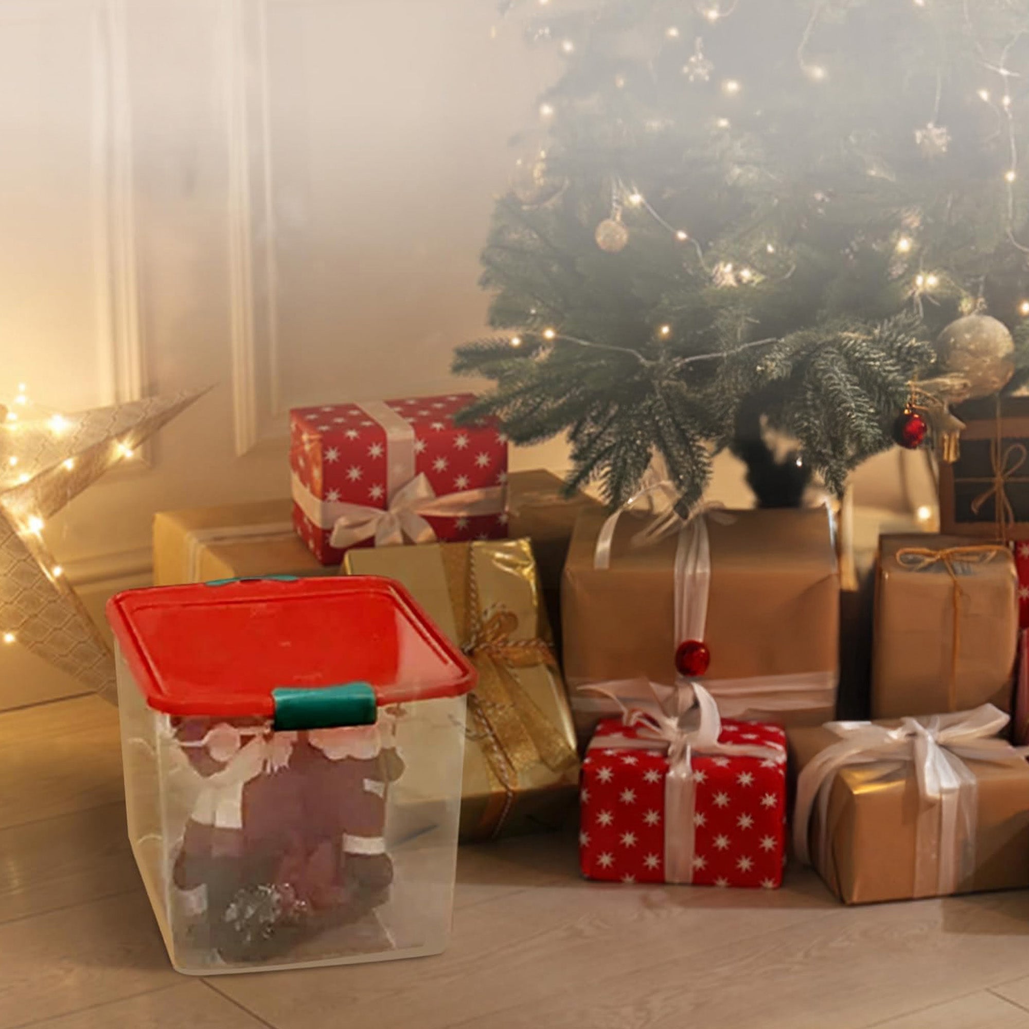 HOMZ 31 Qt Holiday Clear Plastic Storage Container w/ Latching Handles (4 Pack)