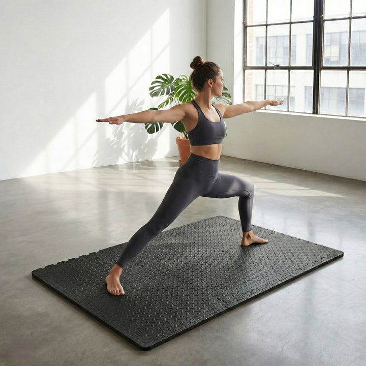BalanceFrom Fitness 24 Sq Ft Interlocking EVA Foam Exercise Mat Tiles, Black