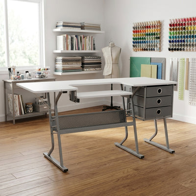 Studio Designs Eclipse Ultra Sewing Machine Craft Table Cabinet, Grey/White - VMInnovations
