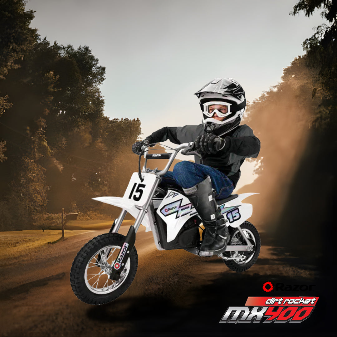 Razor MX400 Dirt Rocket 24V Electric Motocross Dirt Bike, White (Open Box)