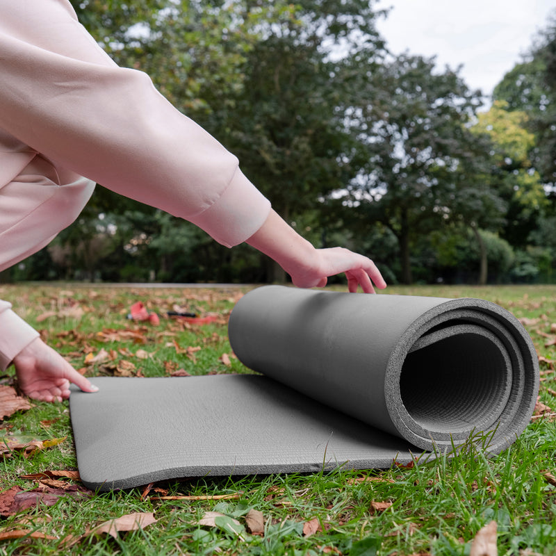 GoCloud 1" Extra Thick Exercise Yoga Mat with Carrying Strap, Gray (Open Box)