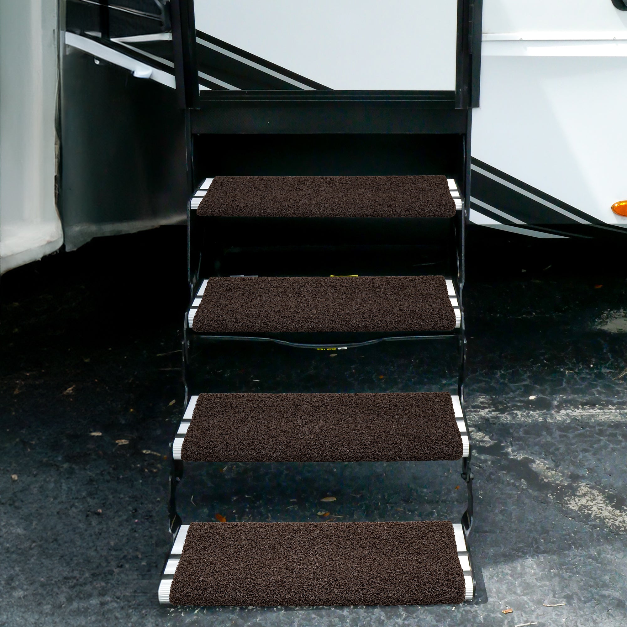 Camco Wrap Around RV Step Rug w/Looped PVC Material & Spring, Brown (Open Box) - VMInnovations