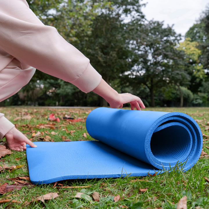 BalanceFrom  1" Extra Thick Exercise Yoga Mat with Carrying Strap, Blue (Used)