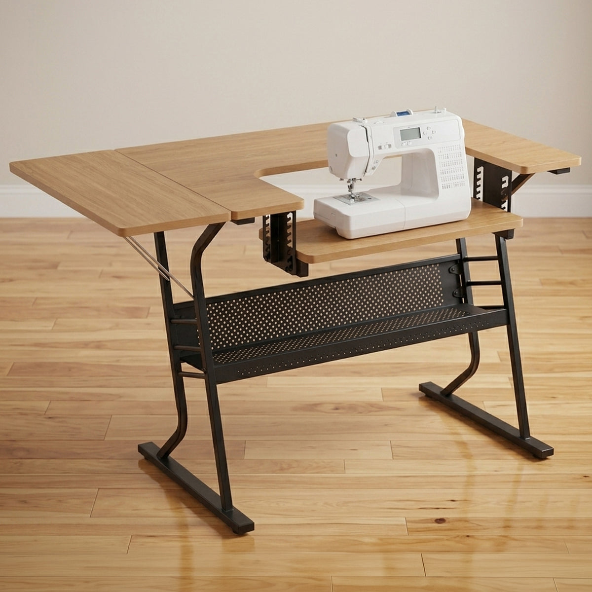 Sew Ready Eclipse Hobby Sewing Table with Storage Drawer and Shelves, Maple