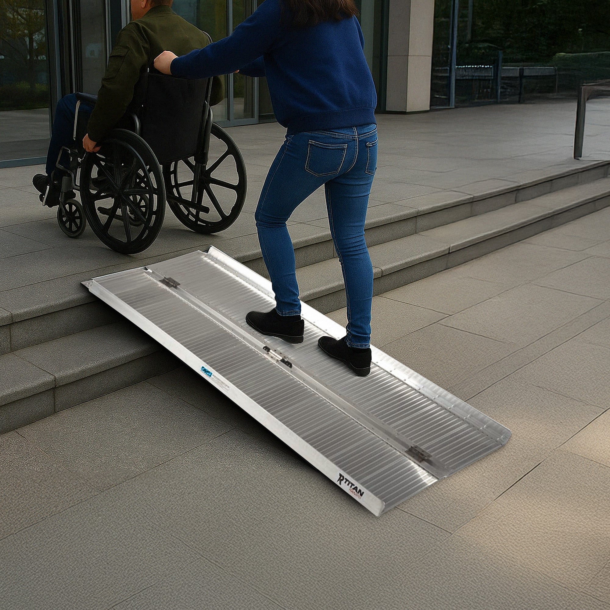 Titan Ramps 4 Foot Single-Fold Aluminum Wheelchair Ramp, 600 Pound Capacity - VMInnovations