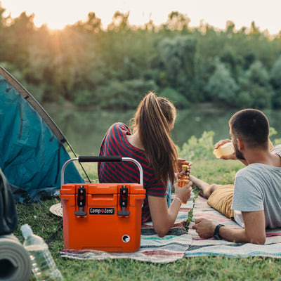 CAMP-ZERO 10 Liter 10.6 Quart Cooler w/2 Molded In Cup Holders, Orange(Open Box) - VMInnovations