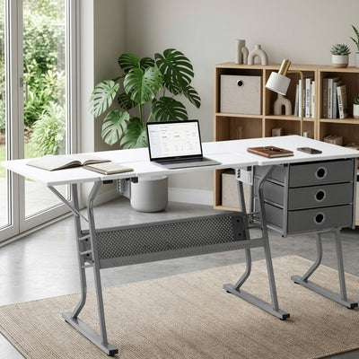 Studio Designs Eclipse Ultra Sewing Machine Craft Table Cabinet, Grey/White - VMInnovations