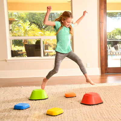 Playzone-Fit Balance Stepping Stones for Kids 2 Fun Sizes, Set of 5, Multicolor