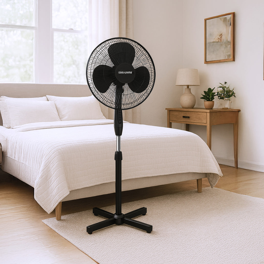 Cool-Living 16" Electric Oscillating Pedestal Fan with 3 Speed Options, Black