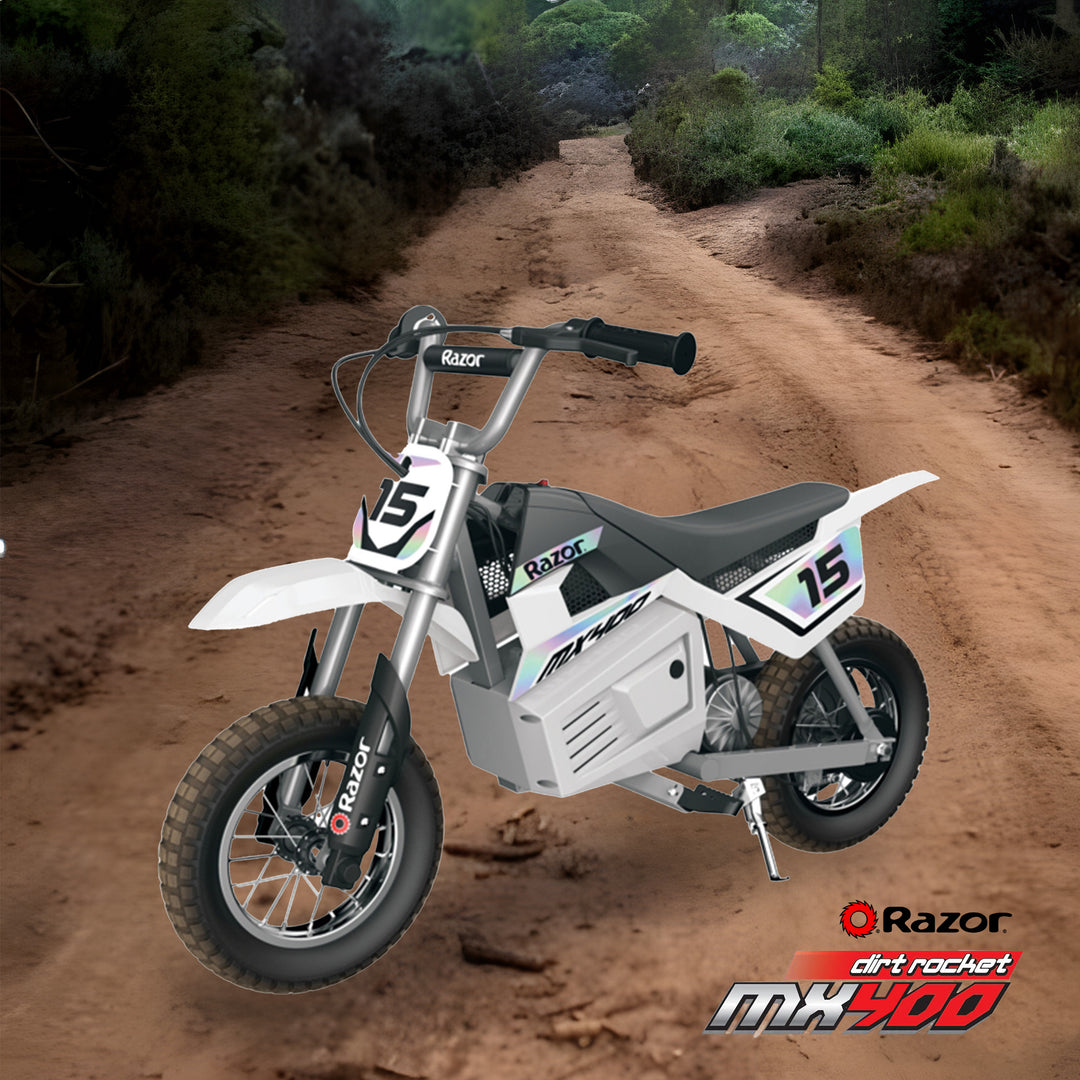 Razor MX400 Dirt Rocket 24V Electric Motocross Dirt Bike, White (Open Box)