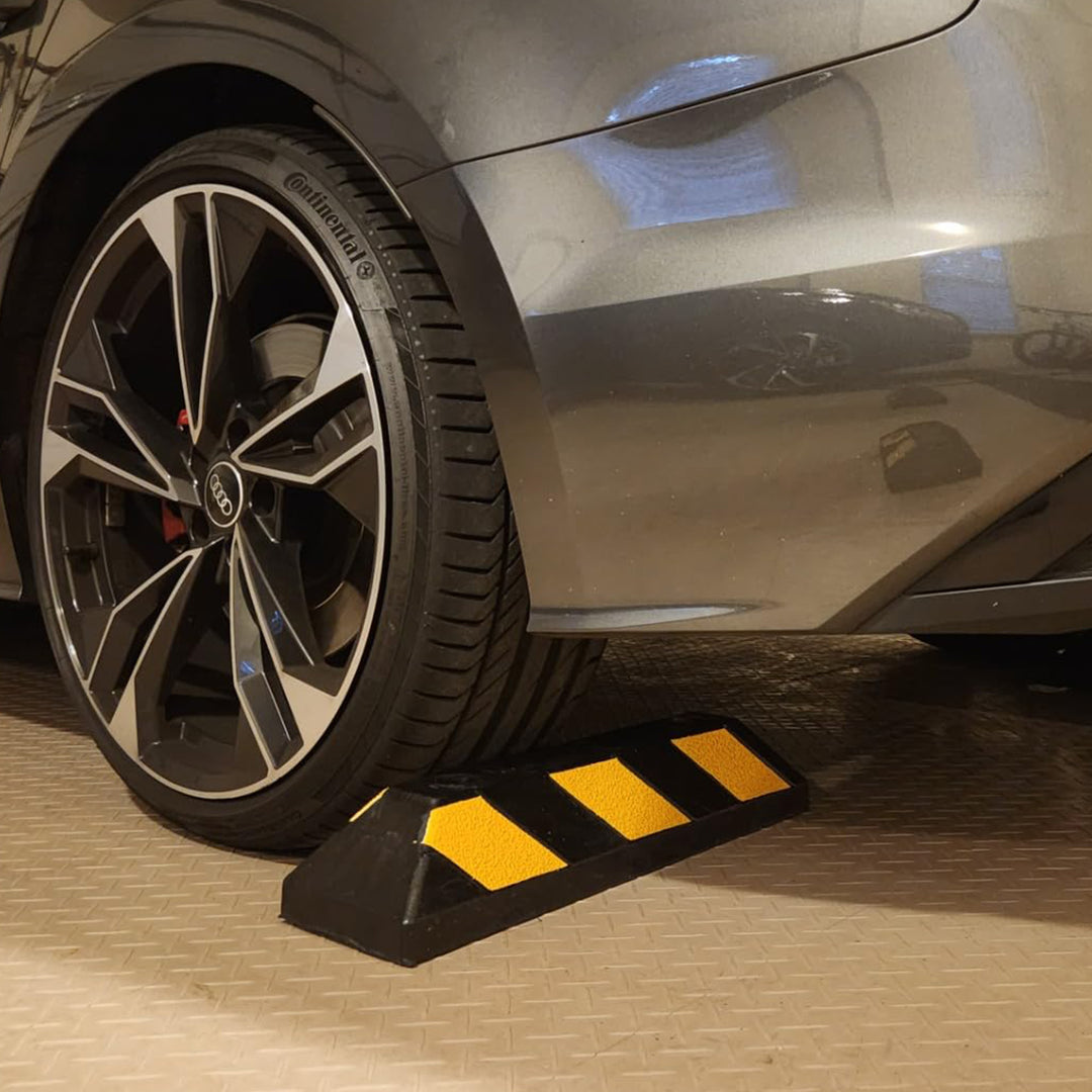 Guardian Parking Stop, 2 Foot Long Rubber Curb with Mounting Holes, Black/Yellow