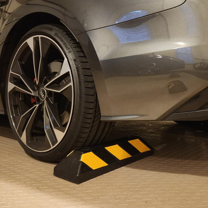 Guardian Parking Stop, 2 Foot Long Rubber Curb with Mounting Holes, Black/Yellow