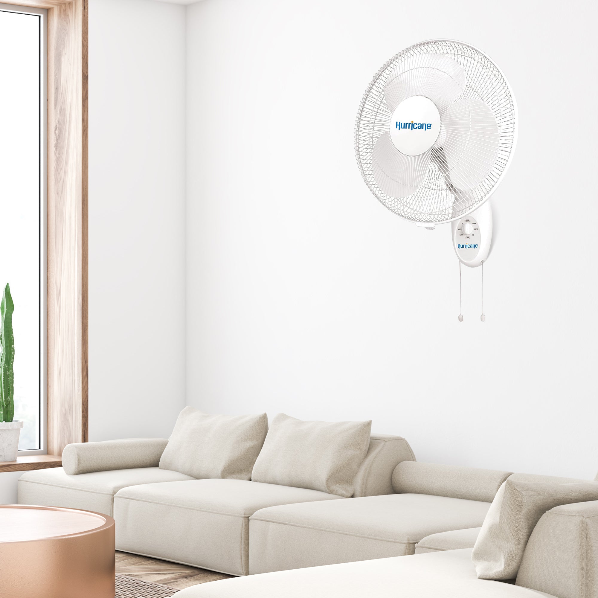 Hurricane Supreme 16 Inch 90 Degree Oscillating 3 Speed Wall Mounted Fan, White