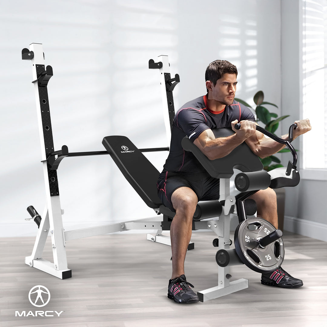 Marcy Olympic Weight Bench, Home Gym Equipment Workout Machine, White(For Parts) - VMInnovations