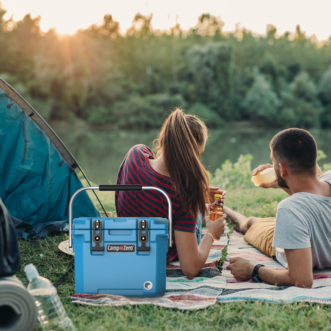 CAMP-ZERO 10 Liter 10.6 Quart Lidded Cooler w/2 Molded In Cup Holders, Turquoise - VMInnovations