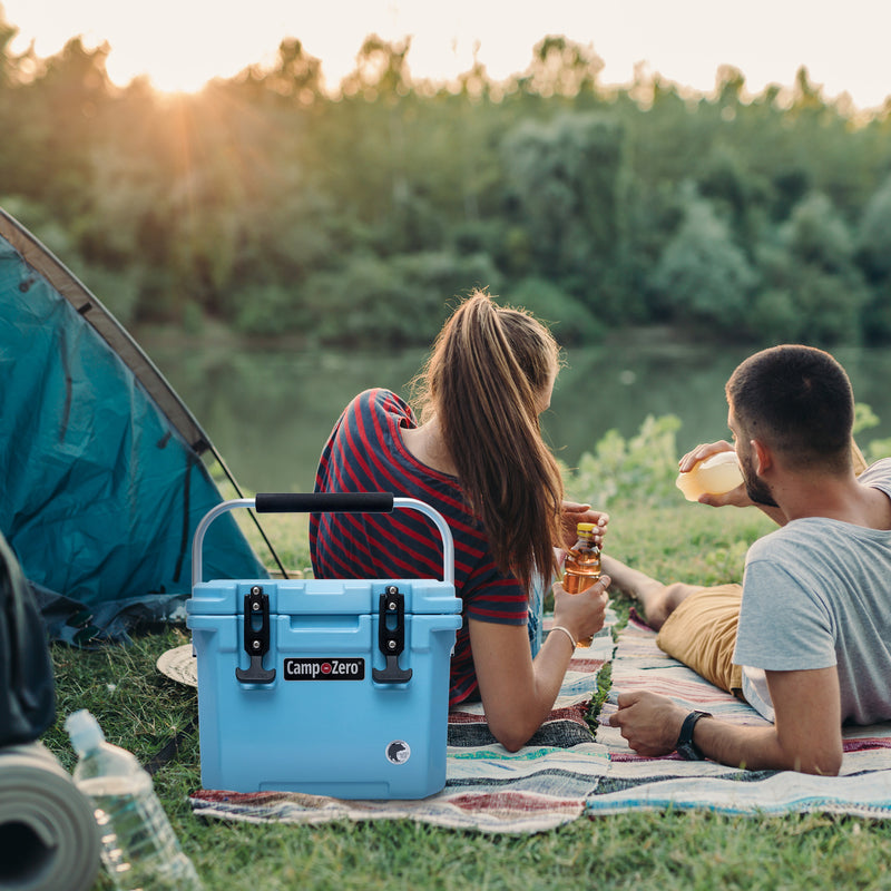 CAMP-ZERO 10 Liter 10.6 Quart Cooler with 2 Molded In Cup Holders, Sky(Open Box)