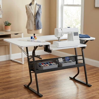 Sew Ready Eclipse Hobby Sewing Table with Storage Drawer and Shelves, Black