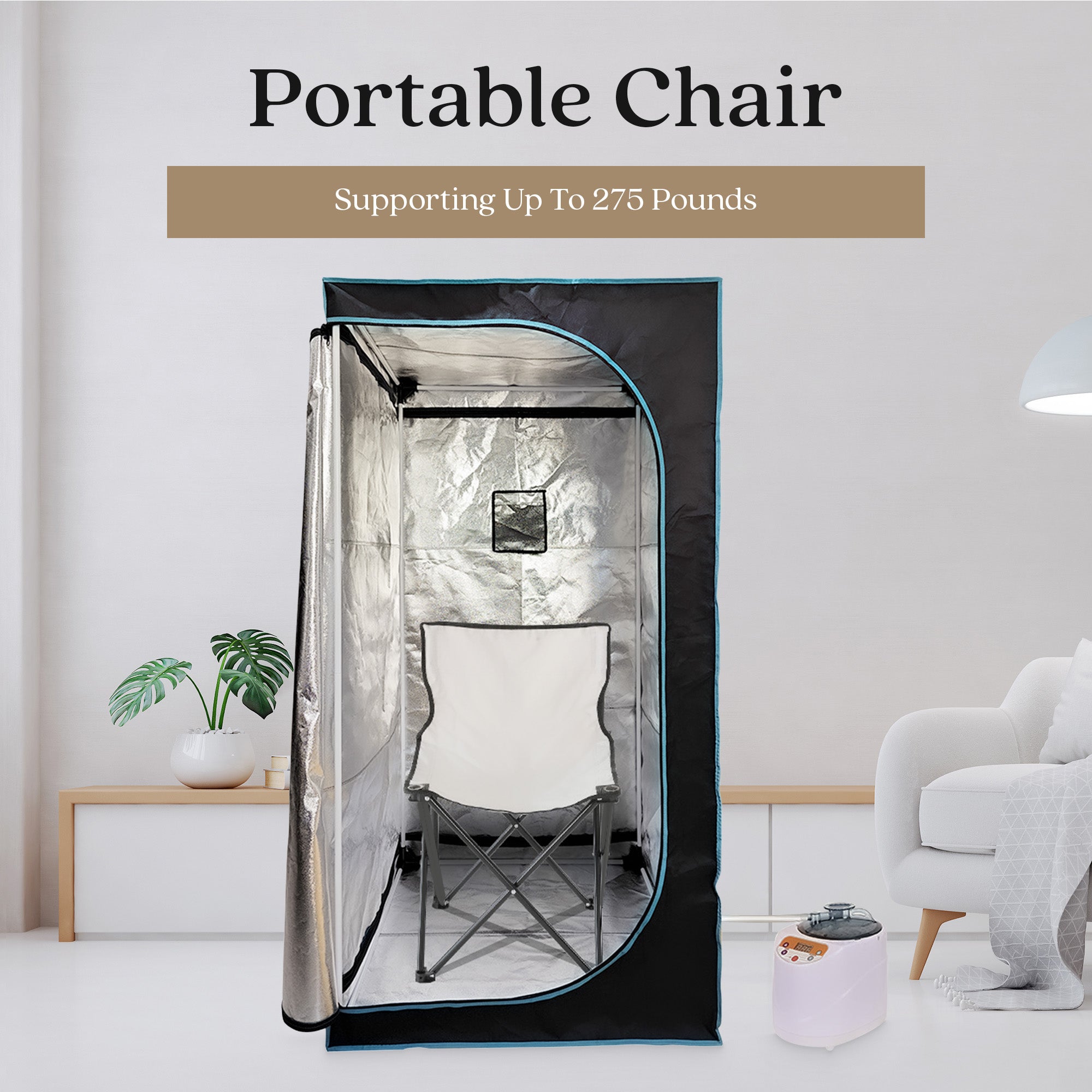 JOMEED 35 x 35 Inch Portable Zip Sauna with Chair for Home Relaxation, Black - VMInnovations