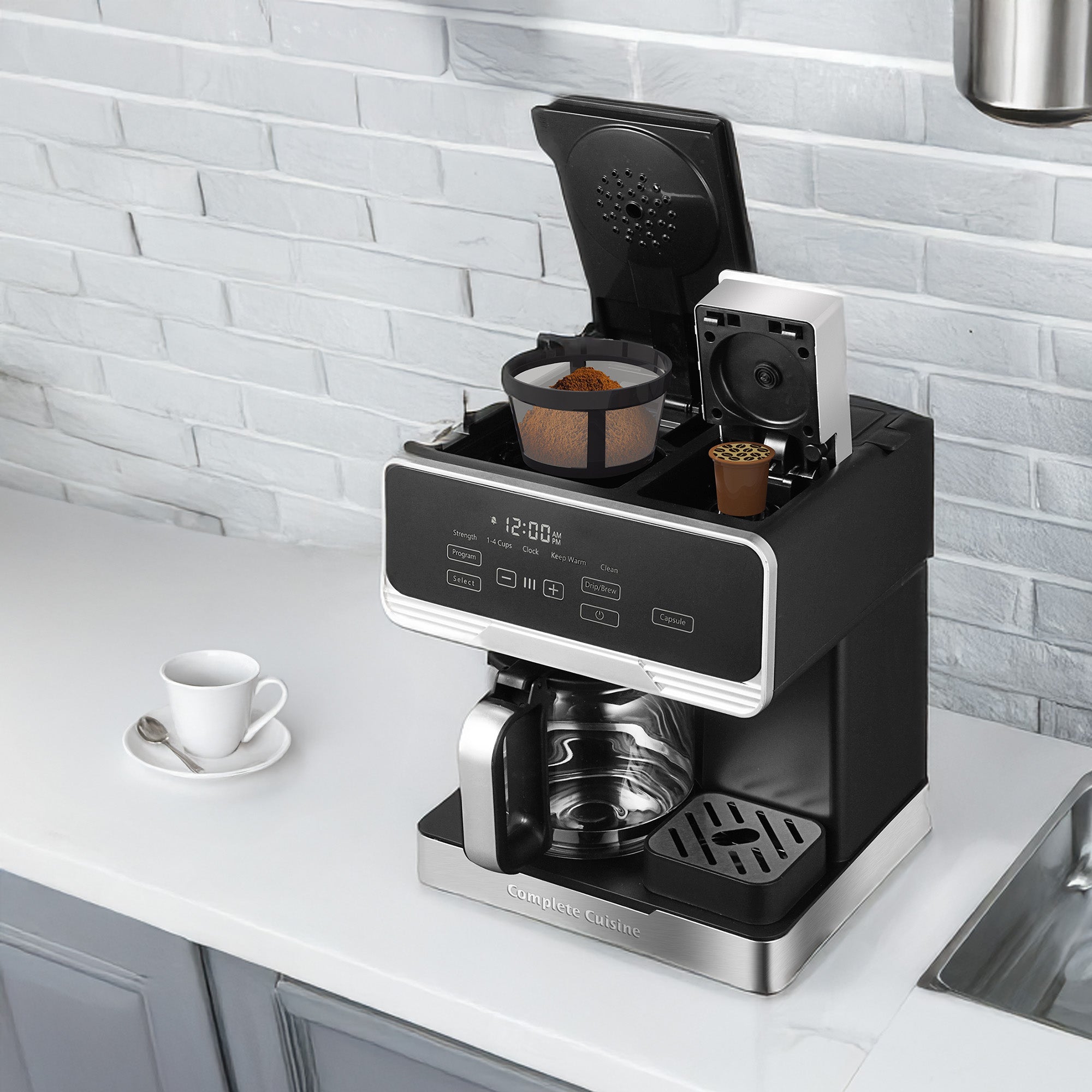Complete Cuisine 2-in-1 Coffee Maker, 12-Cup Pot & Single-Serve Pod (Open Box) - VMInnovations