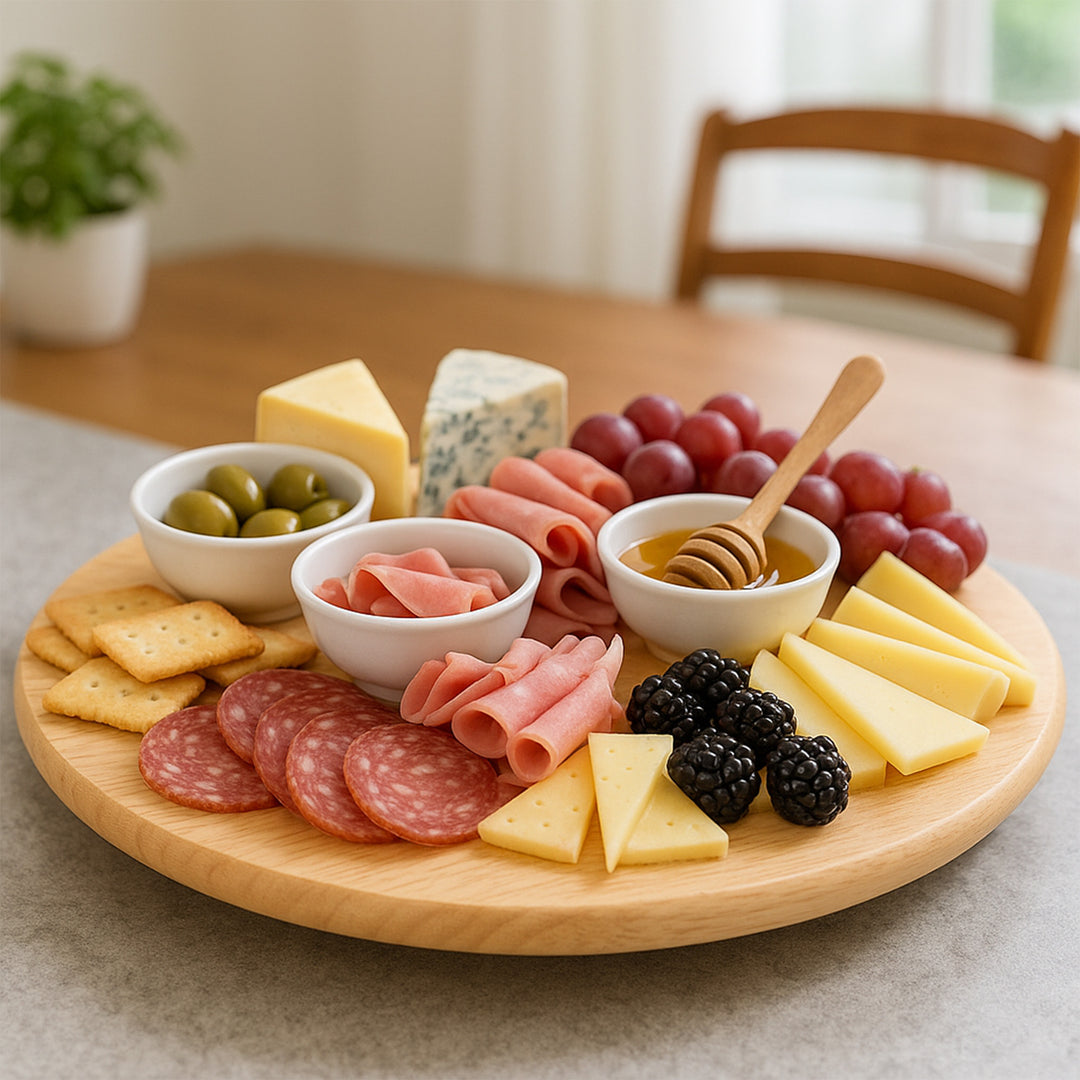 PJ Wood Round Natural Wooden Lazy Susan Organizer Kitchen Cabinet Turntable Tray