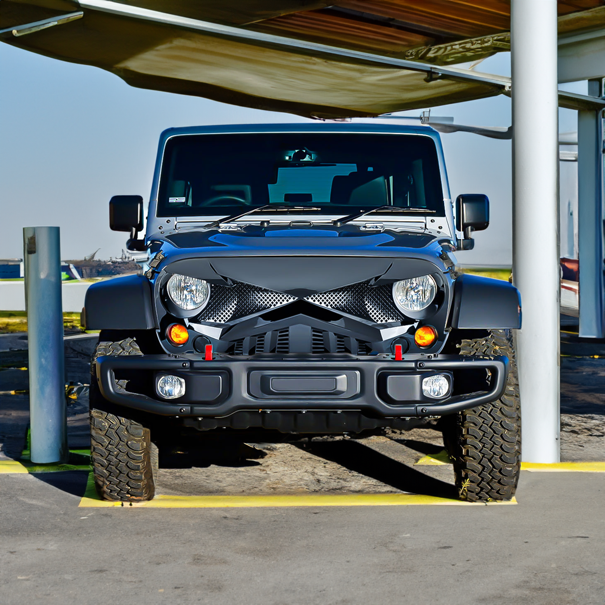American Modified Front Hawke Grille for 07-18 Jeep Wrangler, Glossy Black(Used) - VMInnovations