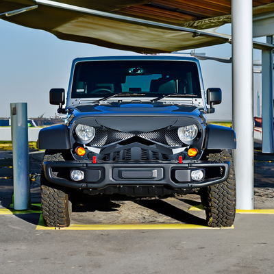 American Modified Front Hawke Grille for 07-18 Jeep Wrangler, Glossy Black(Used) - VMInnovations