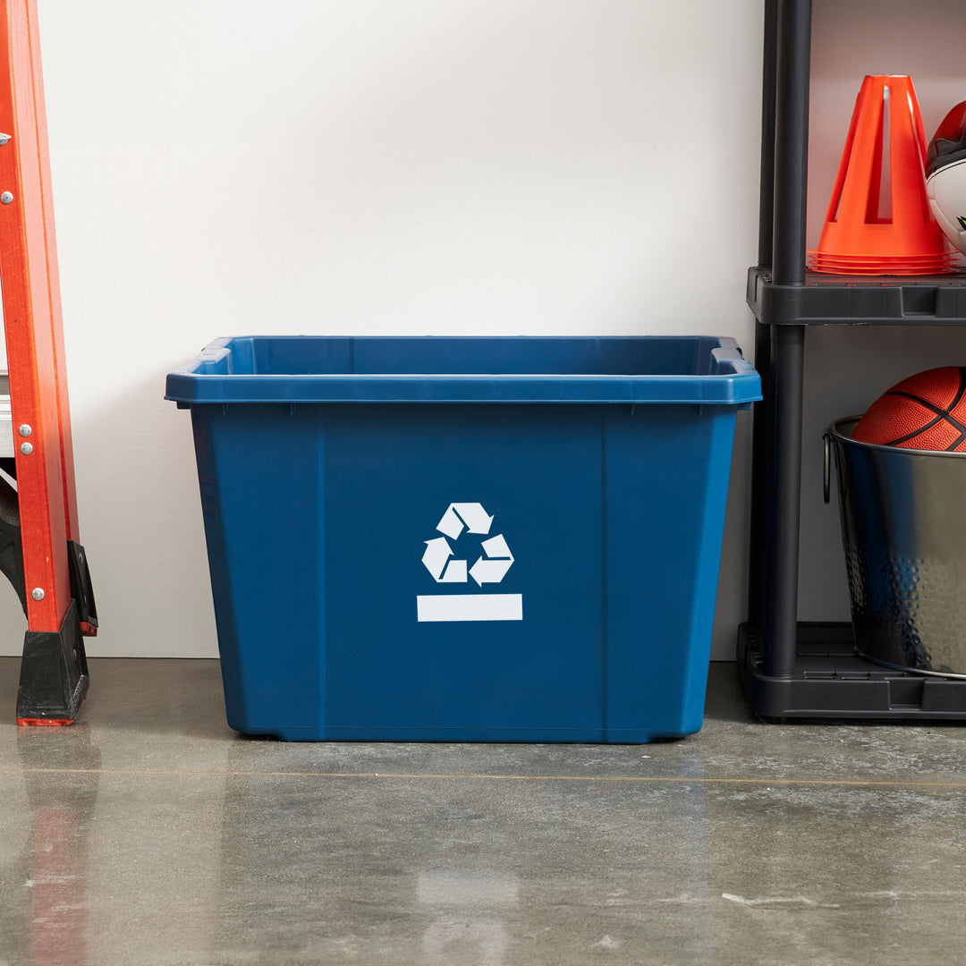 Gracious Living Medium Curbside Blue Box Plastic 17 Gallon Home Recycling Bin