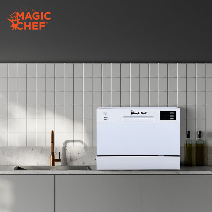Magic Chef Energy Star 6 Plate Kitchen Countertop Dishwasher, White (Open Box)