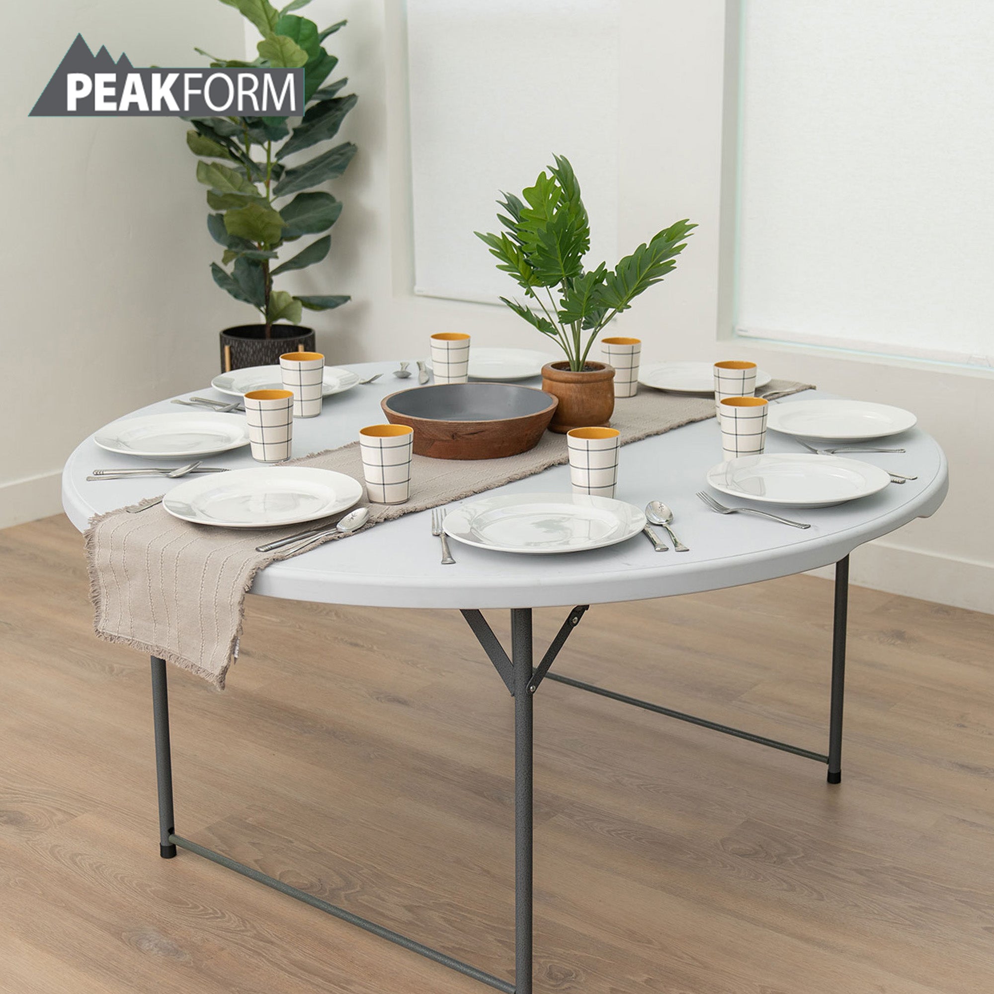 Peakform Round Folding Table for Indoor or Outdoor Use, 60", White (Open Box) - VMInnovations