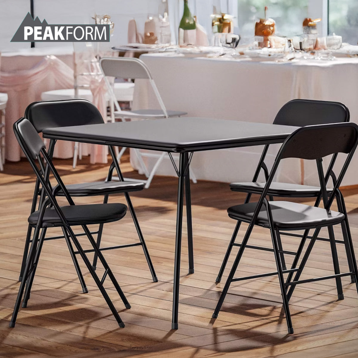 Plastic Development Group 34 Inch Card Table and 4 Chair Furniture Set, Black