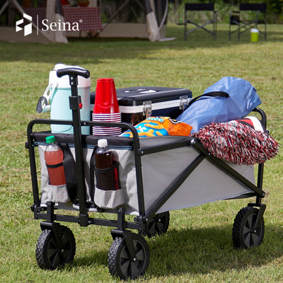 Seina 150lb Capacity Collapsible Steel Outdoor Utility Wagon Cart, Gray/Black - VMInnovations