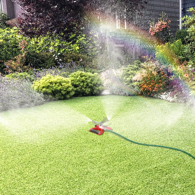 Sprout Deluxe Metal Oscillating Lawn Sprinkler, 3,600 Sq. Ft. Coverage, Red - VMInnovations